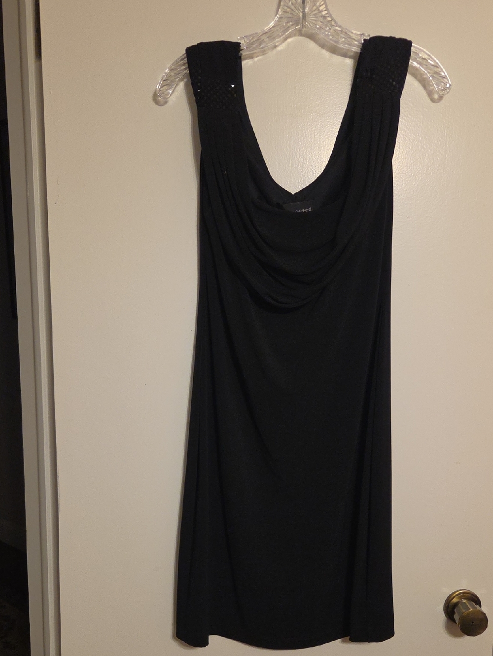Black Sleeveless Cowl-Neck Midi Dress with Beaded Embellished Straps